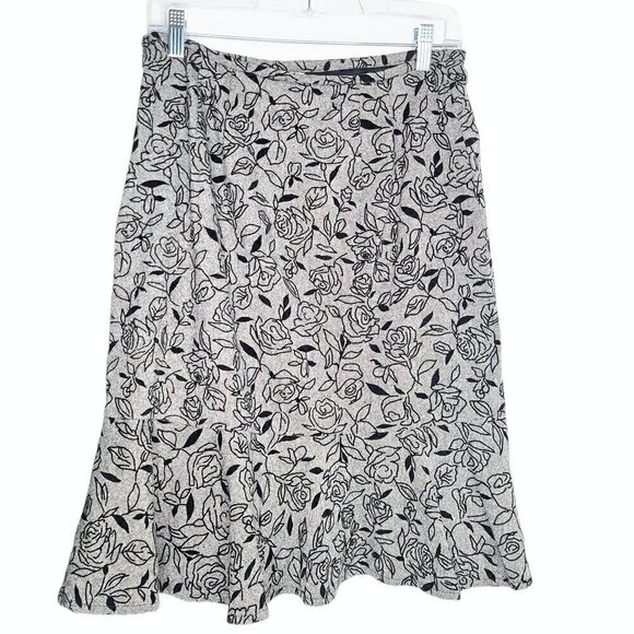 LOFT Wool Black Floral Embossed Flounce Skirt - Picture 1 of 6